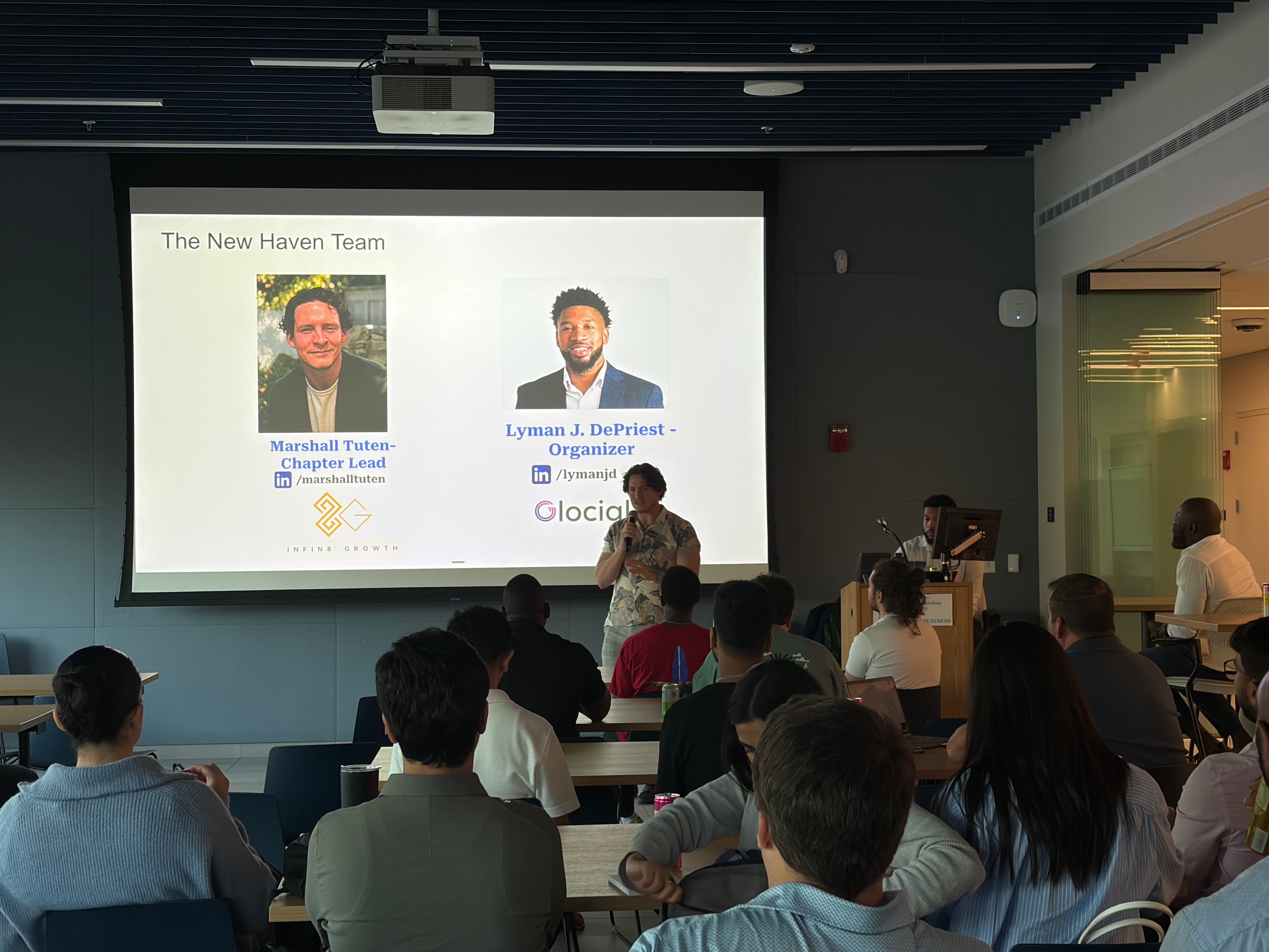 Business presentation with New Haven team